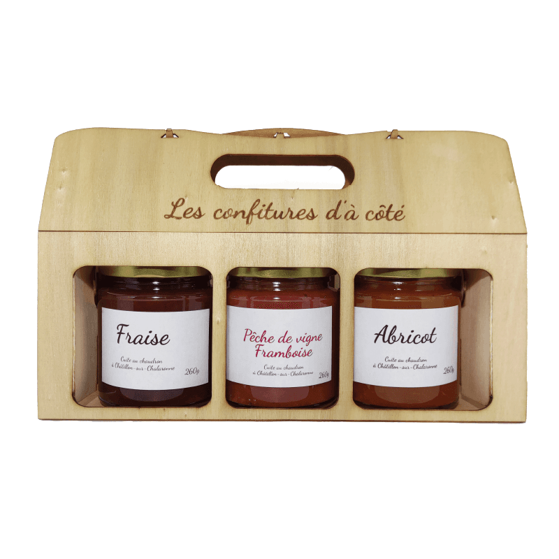 Grand coffret : 3 pots de 260 g dans une caisse en bois gravée