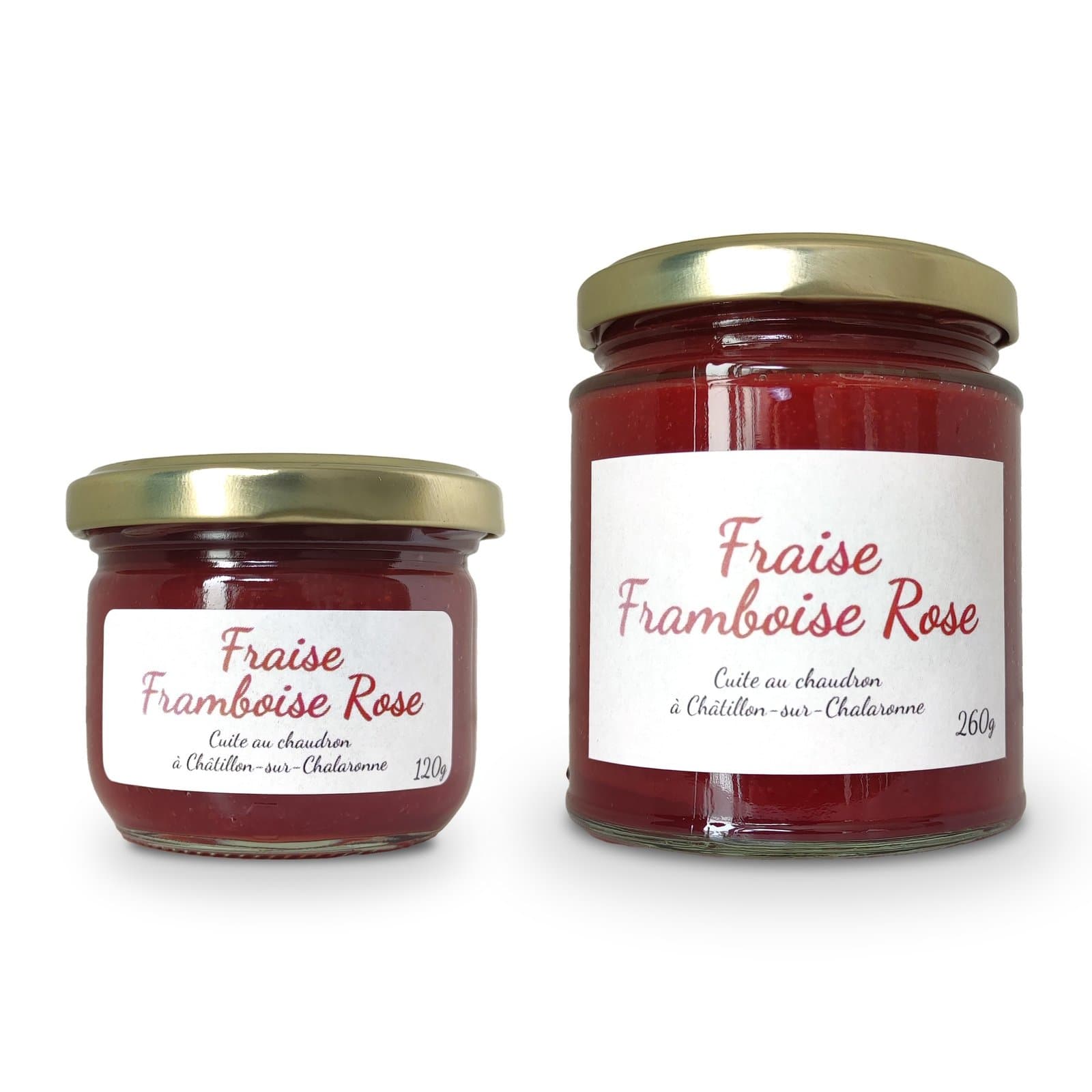 Pots de tartinade Fraise Framboise Rose, formats 120 g et 260 g