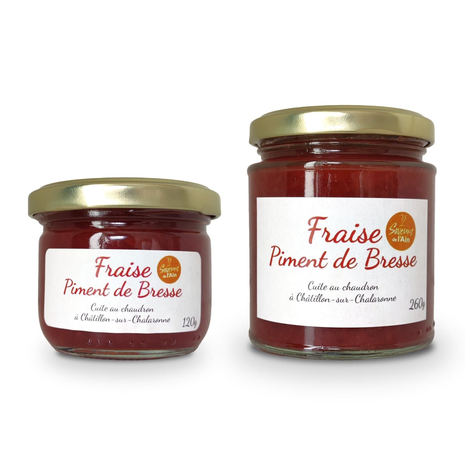 Pots de tartinade Fraise Piment de Bresse, formats 120 g et 260 g