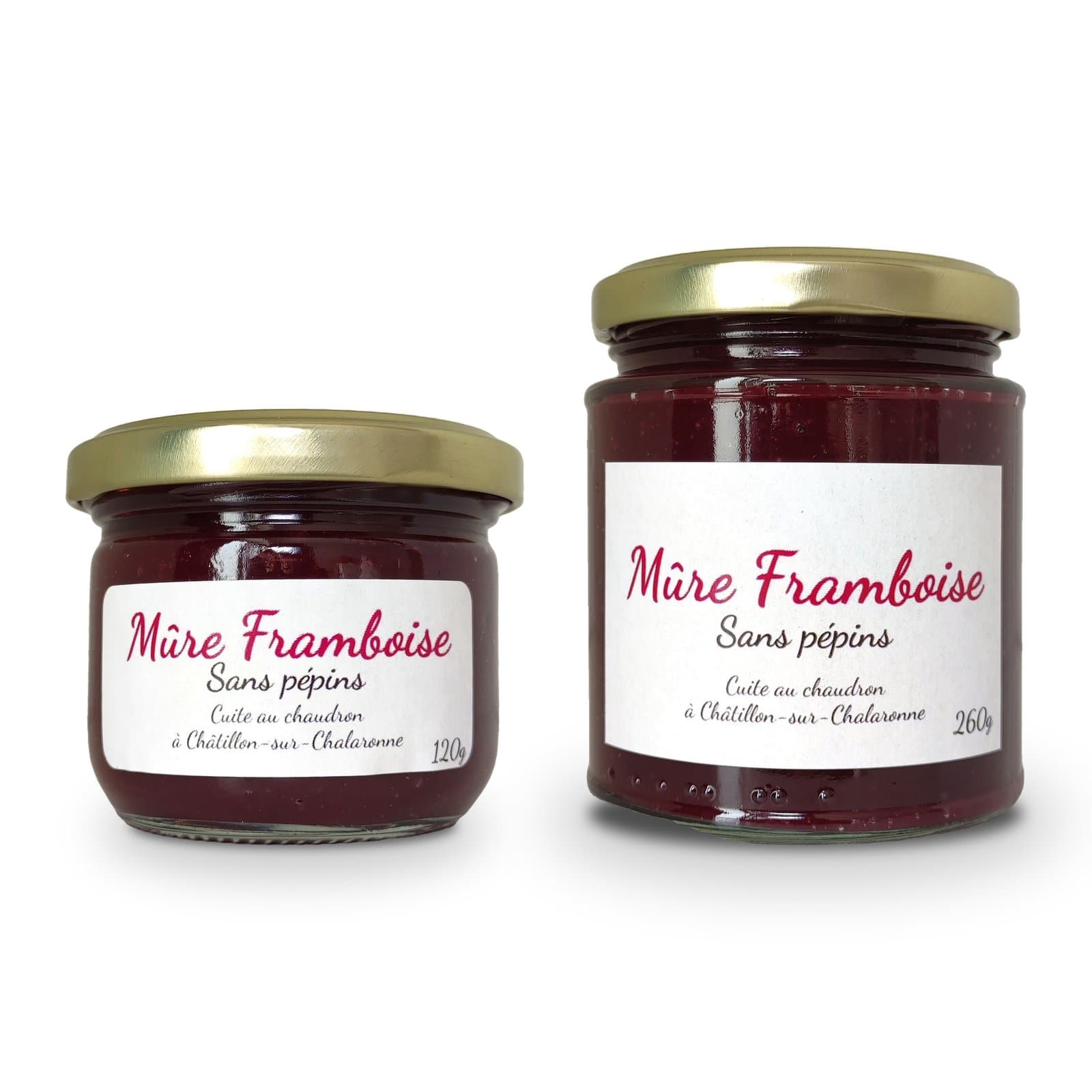 Pots de tartinade Mûre Framboise, formats 120 g et 260 g