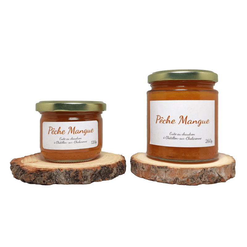 Pots de tartinade Pêche Mangue, formats 120 g et 260 g