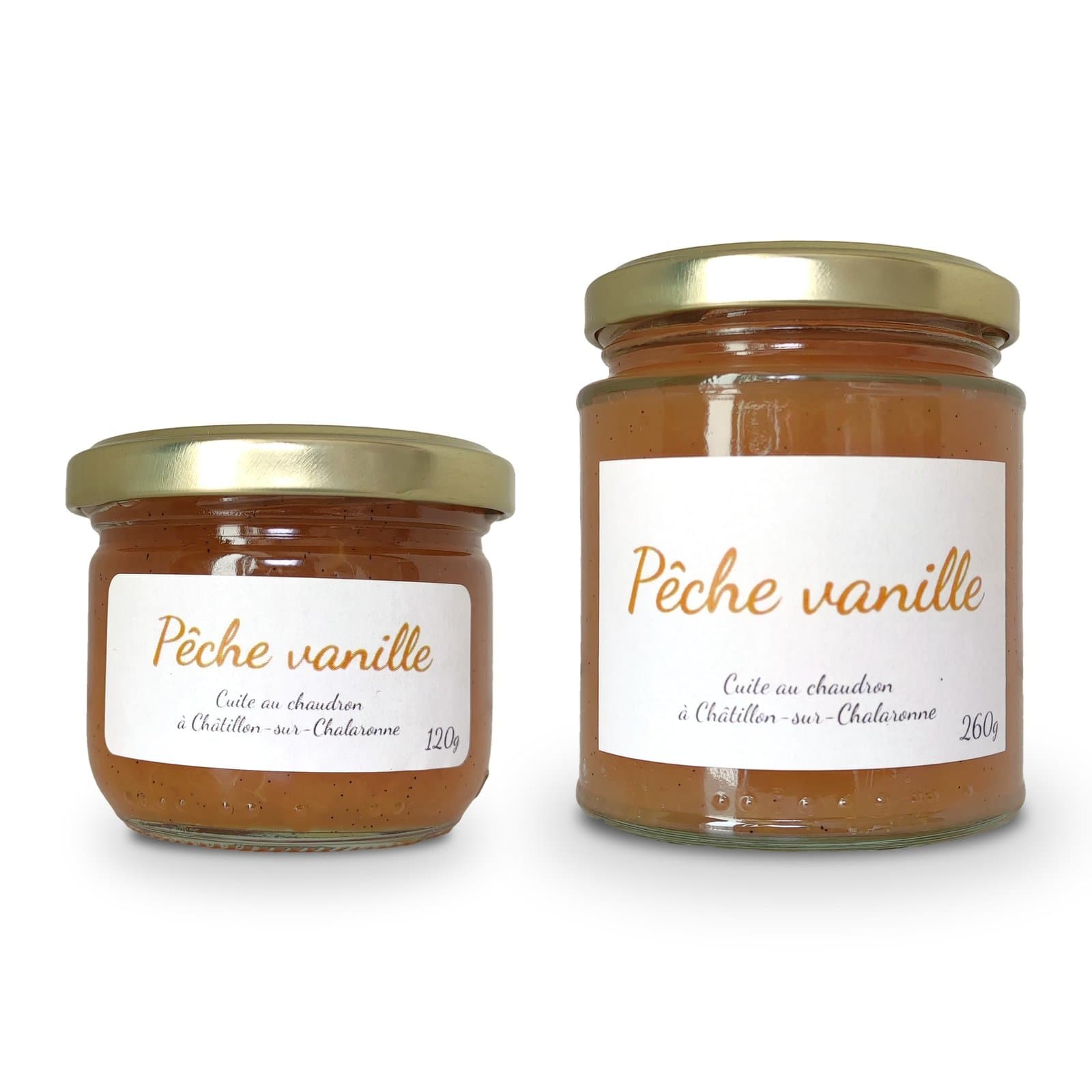 Pots de tartinade Pêche Vanille, formats 120 g et 260 g
